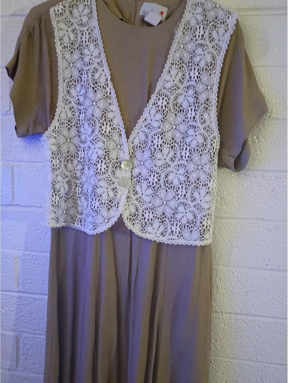 Vintage Scarlett A line Dress with White Lace Vest, Size 7-8